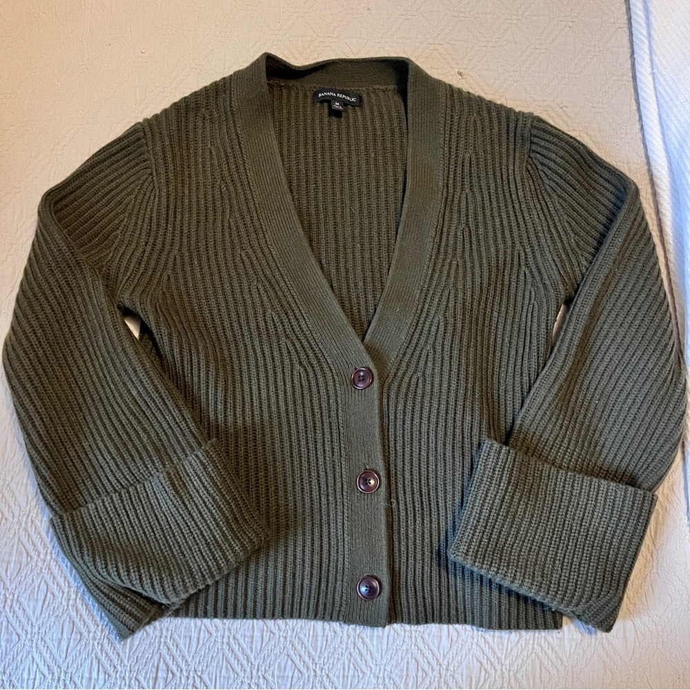Banana Republic merino/ cashmere Green Ribbed Women's Cardigan Sweater